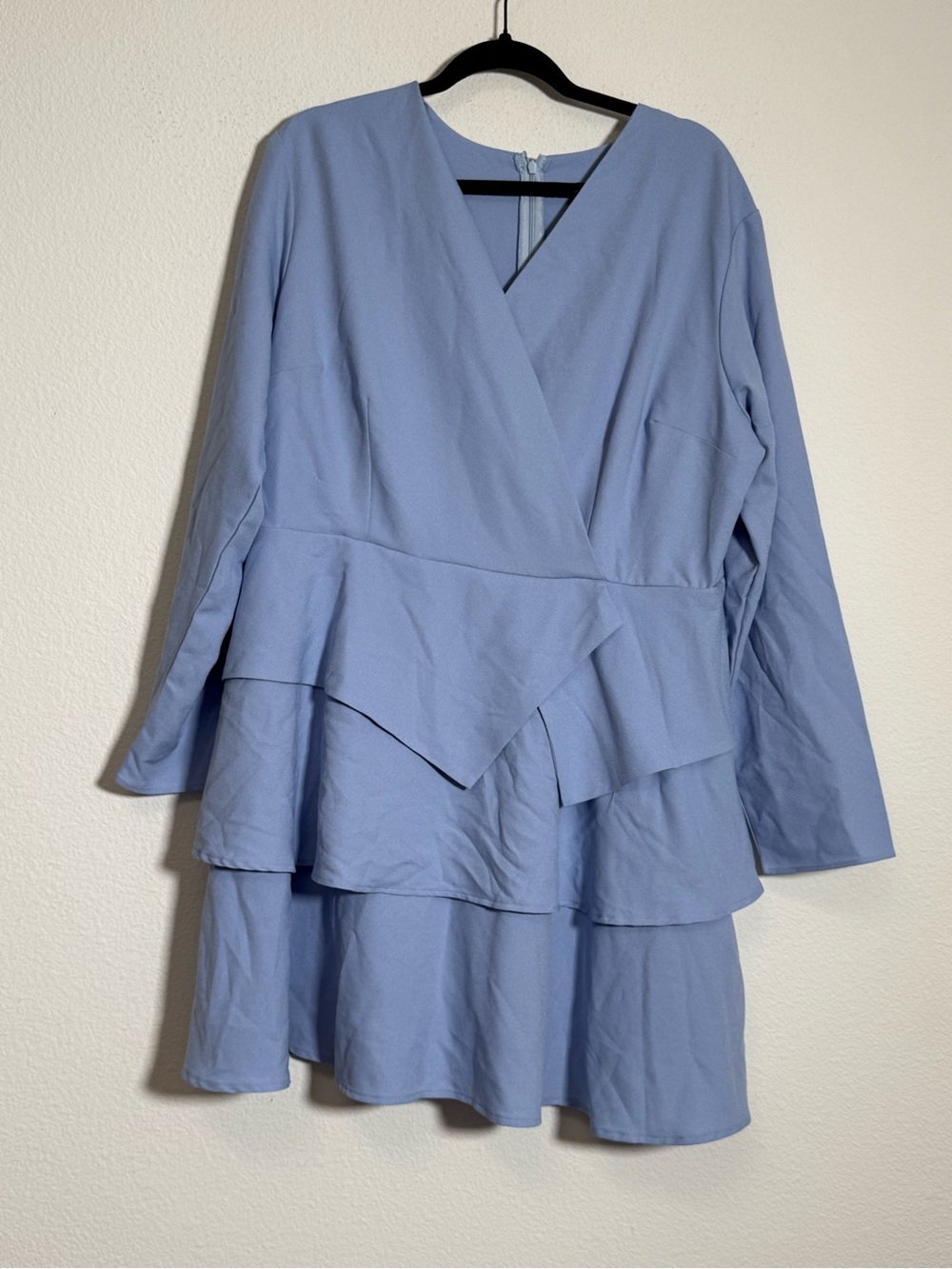 Annah Hariri Powder Blue Tiered Ruffle Wrap Dress Modest Feminine Size US 18